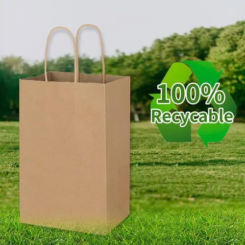 Vista 6 de Toovip Cada paquete de 100 bolsas pequeñas de papel kraft marrón y negro con asas a granel