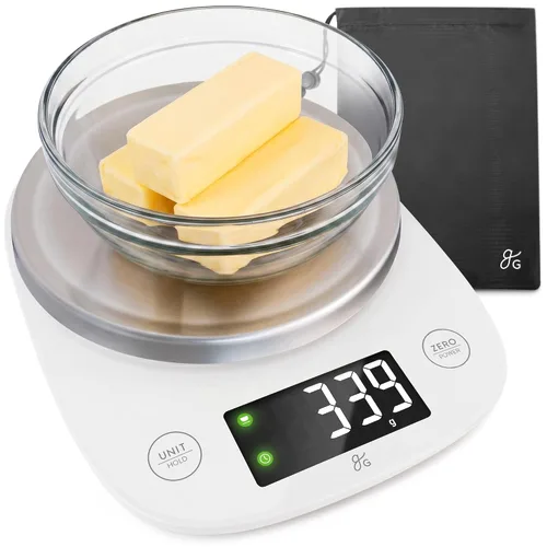 Vista 7 de Greater Goods - Báscula digital para alimentos con cuenco, capacidad de 11 lb a 5 kg, gramos y onzas, función de tara, 4 unidades para hornear