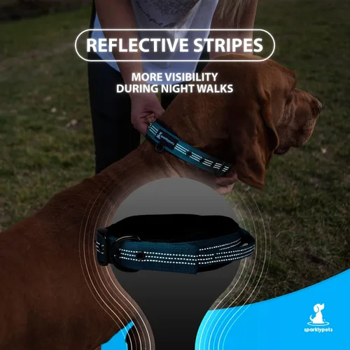 Vista 6 de SparklyPets Collar de perro resistente con asa para perros medianos y grandes, collar profesional con costuras reflectantes, mango suave y hebilla