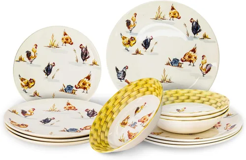Vista 23 de TUDOR ROYAL - Juego de vajilla redonda de porcelana de 12 piezas, servicio para 4, diseño azul aster, multicolor floral, platos, tazones, tazas
