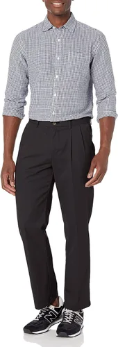 Vista 4 de Tienda Essentials Pantalón chino plisado para hombre con corte clásico, sin arrugas, sin pinzas, disponible en tallas grandes y altas