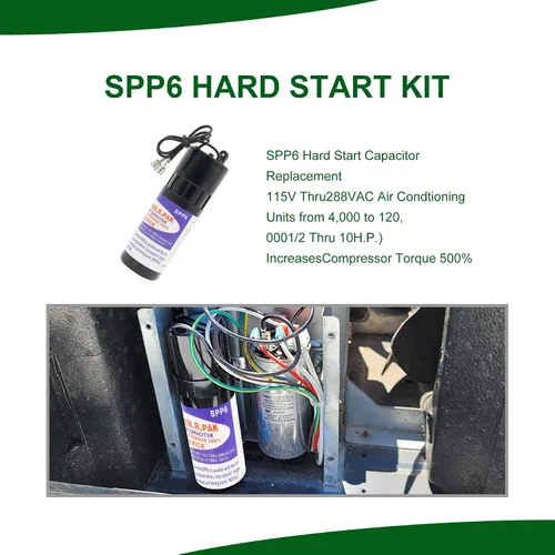 Vista 6 de Kit de condensador de arranque duro SPP6 Supco Super Boost (1/2 a 10 H.P.) apto para aire acondicionado, aumenta el par de arranque del compresor