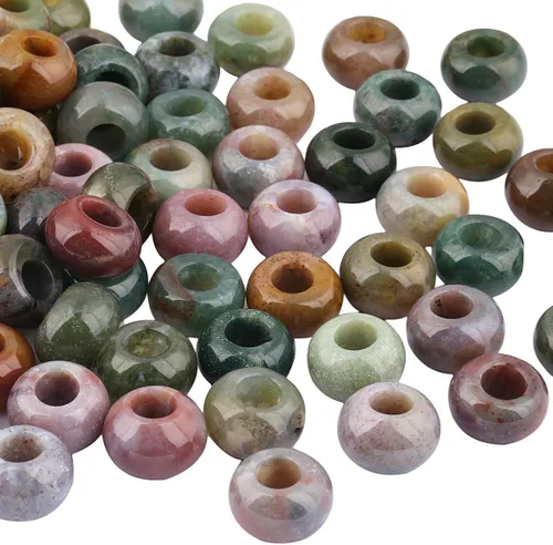 Vista 2 de TUMBEELLUWA Cuentas de piedra de agujero grande para hacer joyas, paquete de 15 cuentas sueltas de ágata Rondelle + paquete de 15 cuentas sueltas