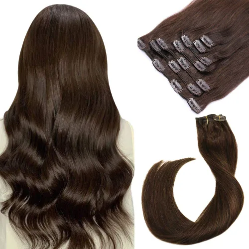 Vista 22 de Extensiones de cabello con clip Ubetta de cabello humano real, extensiones de cabello negro azabache con clip, 7 piezas, 70 g, extensiones