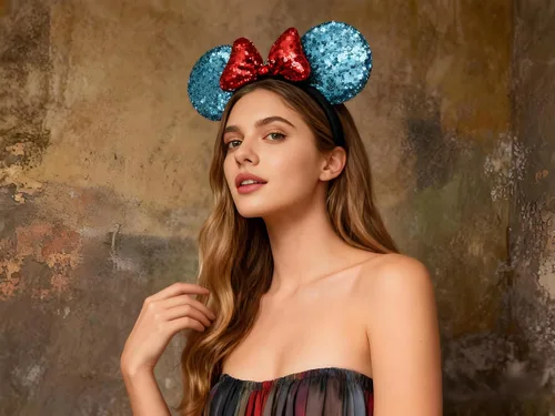 Vista 5 de A Miaow Diadema de Orejas de Ratón Negro 3D con Lentejuelas MM Purpurina Mariposa Hebilla para Cabello Suministros del Parque Adultos Mujeres