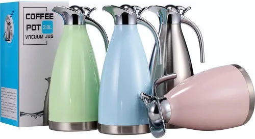 Vista 7 de Sumerflos Jarra térmica de café de acero inoxidable de 68 onzas/termo de doble pared con aislamiento al vacío, retención de calor de 12 horas, 2 Azul