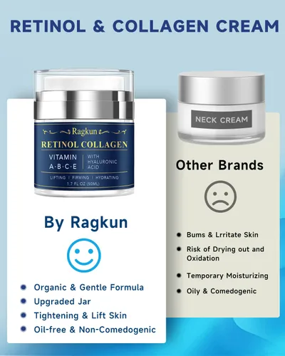 Vista 3 de Ragkun Crema de retinol para la cara, cremas de colágeno para el cuello para tensar y reafirmar, hidratante facial antienvejecimiento de día y noche
