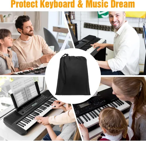 Vista 5 de Cubierta vertical para piano, teclado de piano, cubierta completa de tela negra contra el polvo, cubierta contra el polvo, impermeable, resistente