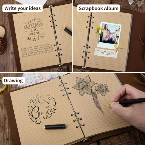 Vista 6 de Billtigif Cuaderno de cuero sintético, diario de viaje vintage recargable, diarios de escritura, regalos para mujeres, hombres, adolescentes y Azul