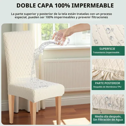 Vista 4 de Dioxide Juego de 4 fundas impermeables para sillas de comedor, fundas elásticas para sillas de comedor, fundas para sillas Parson, extraíbles