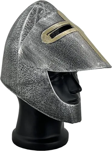 Vista 5 de Casco medieval de plástico para disfraz de caballero cruzado para juego de batalla, Halloween, cosplay, LARP, plateado