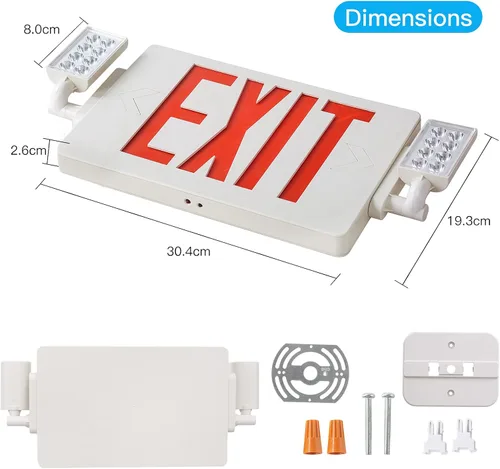 Vista 5 de Paquete de 1 letrero de salida con certificación UL con luces de emergencia, dos luces LED de salida de emergencia de cabeza ajustable con batería
