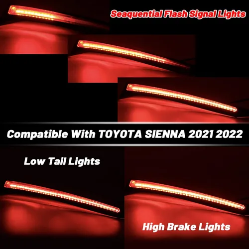 Vista 3 de Lente Roja Faro Antiniebla Trasero LED Luces de Freno y Cola Señal de Destello Secuencial Lámpara 3 en 1 Reemplazo Compatible con Toyota Sienna LE