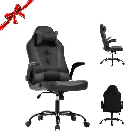 Vista 17 de Silla de juegos grande y alta, silla ergonómica de escritorio para computadora, cómoda silla de oficina ajustable de altura ajustable con soporte