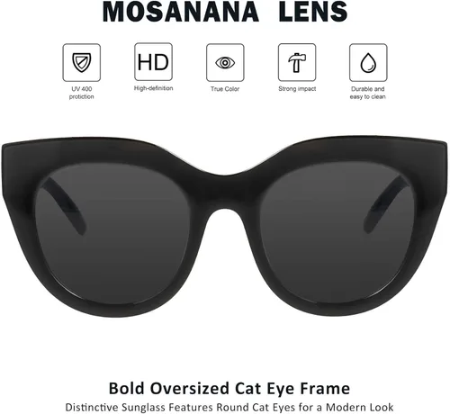 Vista 4 de mosanana Gafas de sol de gran tamaño con ojo de gato para mujer, estilo moderno