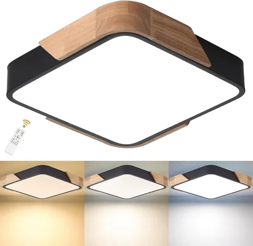 Vista 15 de Lámpara de techo LED moderna, 2 paquetes de luces de techo de montaje empotrado de madera, luces de cocina LED y accesorios de iluminación