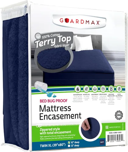 Vista 50 de Guardmax Funda de colchón individual con cremallera, protector de colchón 100% impermeable, suave y absorbente de algodón de rizo superior