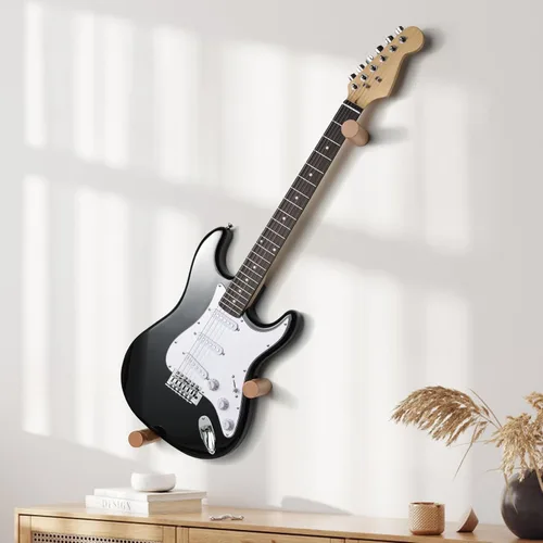 Vista 10 de Soporte de pared para guitarra eléctrica horizontal, suspensión de guitarra de madera maciza Blanco