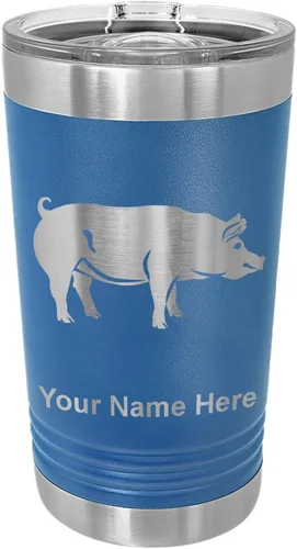 Vista 7 de LaserGram Vaso de pinta aislado al vacío de 16 onzas, cerdo, grabado personalizado incluido (negro) Engraved Gift, Vacuum Insulated Stainless