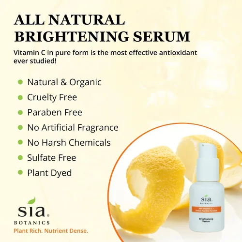 Vista 2 de Sia Botanics Suero facial iluminador (botella de porcelana de 1.0 fl oz/1 oz), tratamiento facial con vitamina C, bio fermento de cáscara de limón