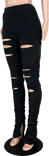 Vista 5 de Avanova Womens High Waist Distressed Stacked Leggings Skinny Long Pants