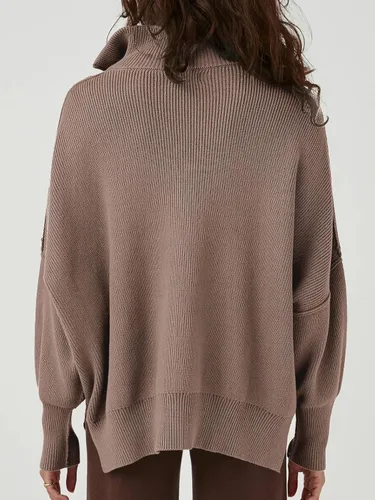 Vista 3 de Caracilia Suéter de gran tamaño para mujer, cuello con cremallera de 14, manga larga, hombros caídos, suéter holgado