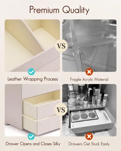 Vista 5 de Organizador de maquillaje Vlando, organizador para el cuidado de la piel para tocador, organizador de maquillaje de PU con cajones, estuche