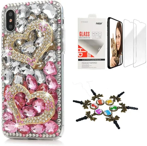 Vista 9 de Sparkle Funda compatible con iPhone 12, elegante funda 3D hecha a mano con diseño de mariposa, rosas, diamantes de imitación y purpurina