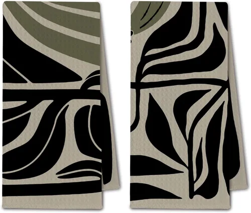 Vista 15 de Toallas de cocina abstractas bohemias, color beige y negro, Groovy 70, estilo botánico, retro, paño de secado para cocina, toallas de mano modernas