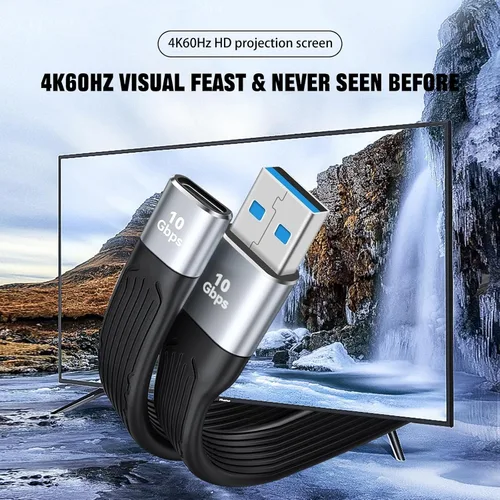 Vista 4 de Adaptador USB C a USB 3.0, 10Gbps USB C macho a tipo C hembra adaptador OTG Cable bidireccional OTG, cable plano Thunderbolt3 a USB 3.0 para PC