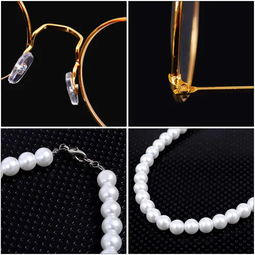 Vista 3 de Cooraby 3 piezas de peluca gris de anciana de 100 días de escuela, peluca de abuela, gafas de abuela, collar de perlas artificiales, juego