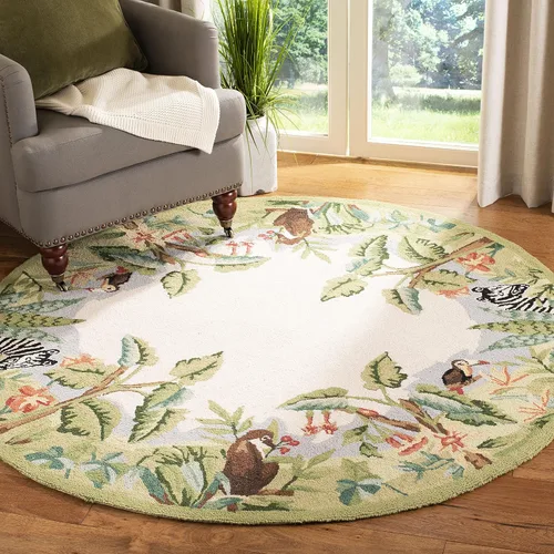 Vista 10 de SAFAVIEH Chelsea Collection - Alfombra decorativa de 1 pies 8 pulgadas x 2 pies 6 pulgadas, beige y verde, lana de campo francesa enganchada a mano