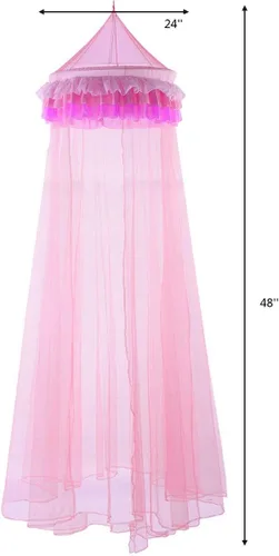 Vista 5 de HAPPYGRILL Mosquitera de princesa con elegante encaje de volantes para niñas y bebés (rosa)