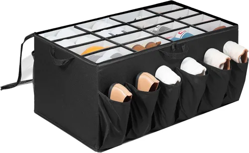 Vista 9 de Organizador de zapatos para armario, solución de almacenamiento de zapatos con cubierta transparente y separadores ajustables, caja de zapatos