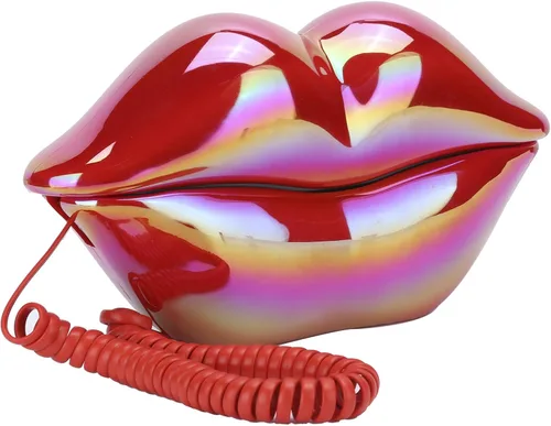 Vista 2 de Teléfono de labios galvanoplastia, teléfono con forma de labios lindos de moda, teléfono fijo de escritorio con cableado de EE. UU./Reino Unido