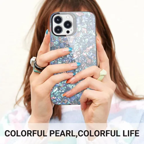 Vista 6 de Funda para iPhone 15 Pro Max, con purpurina nacarada, patrón colorido de chippy láser, delgada, resistente, apta para bolsillo, fundas de 6.7