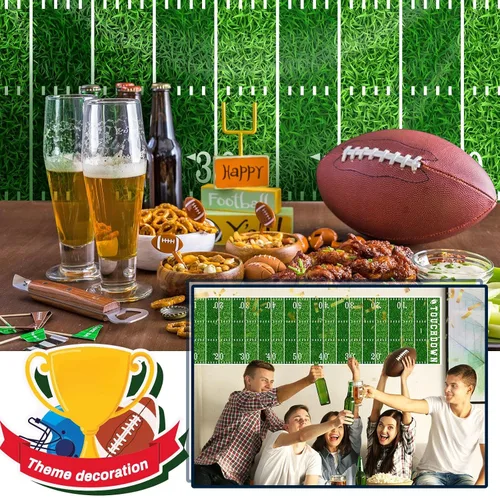 Vista 7 de Boao Suministros para fiestas de fútbol de 10 pies, para pasillos de campo, mantel de aterrizaje para el día del juego, suministros de letreros