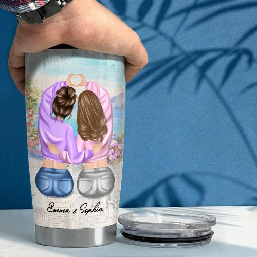 Vista 4 de SANDJEST Taza personalizada para mejores amigas de 20oz y 30oz con tapa - Regalo para mejores amigas, mujeres, niñas, hermana - Navidad, cumpleaños