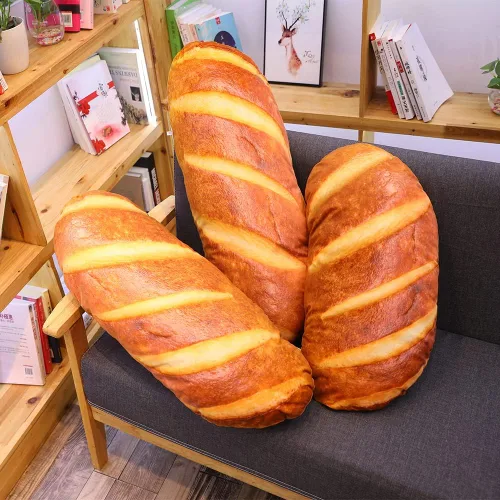 Vista 5 de Almohada con forma de pan de simulación 3D, cojín de peluche suave de mantequilla para decoración del hogar, 23.6 pulgadas