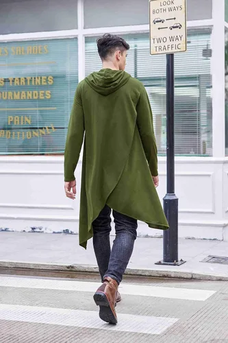 Vista 4 de COOFANDY Poncho con capucha para hombre, estilo casual, dobladillo asimétrico, sudadera con capucha