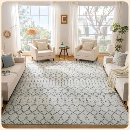 Vista 112 de Istana Alfombra larga antideslizante de 2.5 x 8 para el hogar, para pasillo y cocina, lavable, sedosa y suave al tacto, elegante, color azul y marfil