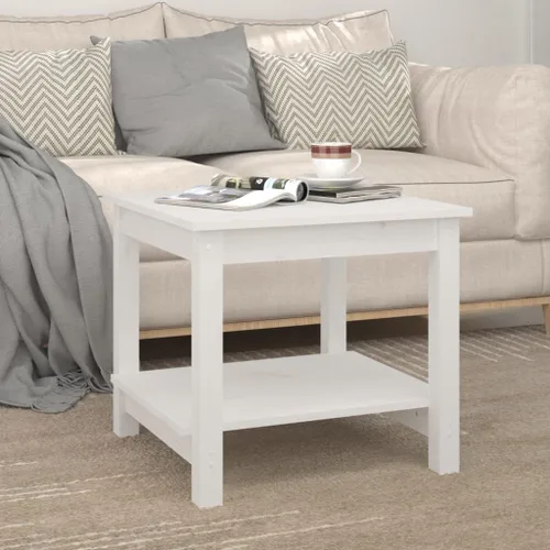 Vista 4 de Mesa de centro blanca de 19.7 x 19.7 x 17.7 pulgadas de madera maciza de pino para sala de estar, mesa de centro para sala, mesa de centro