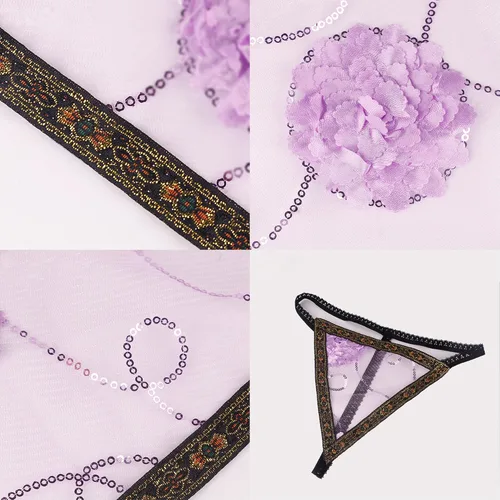 Vista 4 de Tempt - Disfraz de lencería sexy para mujer con bordado transparente tradicional halter chino con tanga