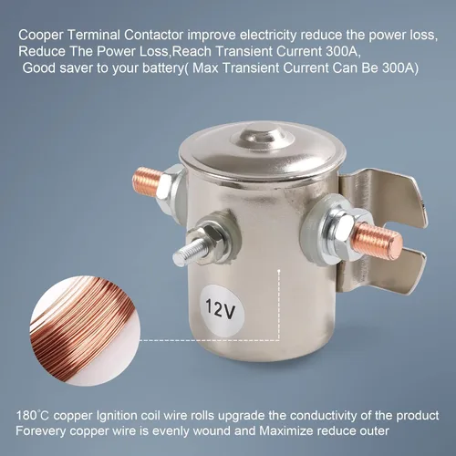 Vista 4 de Máx. 200A 12 voltios 3 terminales Relé solenoide de servicio continuo para carritos de golf, cabrestante resistente marino en Rush 24106 SPST 12VDC