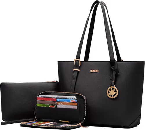 Vista 17 de Qiyuer - Bolsos para mujer, carteras, juegos de bolsos con asa superior, bolsos de hombro, bolso de mano, bolso de trabajo con cartera a juego, 3