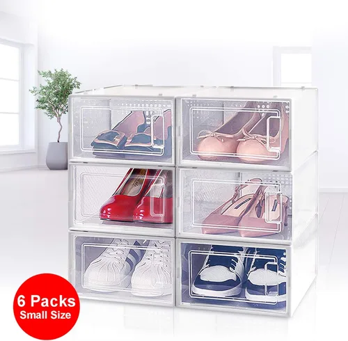 Vista 5 de AJP Distributors 6 estantes organizadores de zapatos plegables apilables para armarios y zapatos de entrada, contenedores de almacenamiento