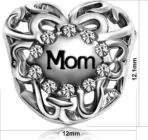 Vista 4 de JMQJewelry Abalorios de cuentas para mujer, diseño de corazón y corazón, para mamá, hija, hermana, hermano, Cobre