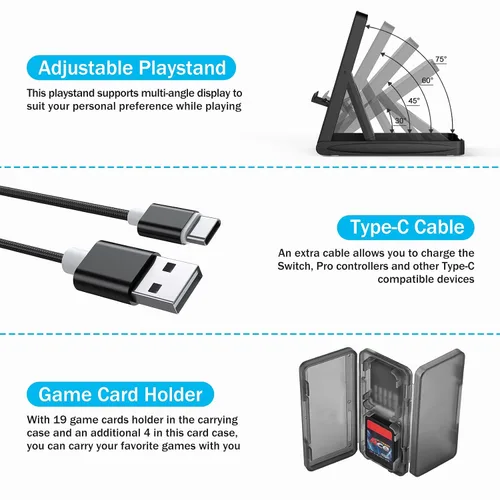 Vista 7 de Younik Paquete de accesorios para interruptores, kit de accesorios 16 en 1 (no OLEDLite) incluye funda de transporte para interruptor, funda