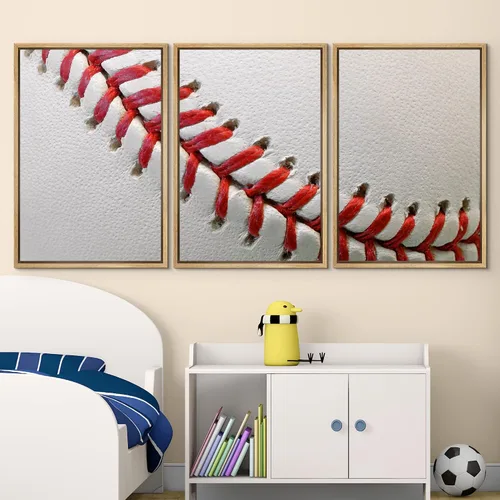 Vista 569 de wall26 Lienzo enmarcado para pared, juego de arte de primer plano, detalles de costuras de béisbol, atletas deportivos, fotografía, moderno
