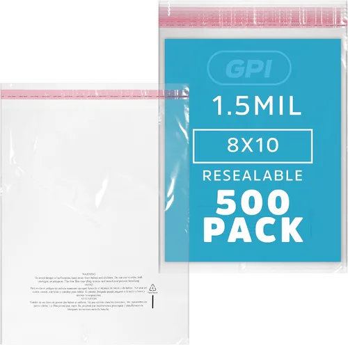 Vista 15 de GPI - Paquete de 100 bolsas de polietileno transparentes de 7 x 11 pulgadas, 1.5 mil. - Bolsas de polietileno resellables con tira adhesiva